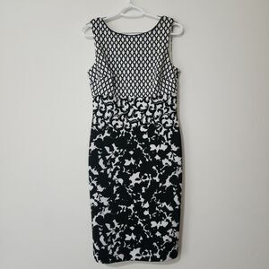 NWT WHBM Sleeveless Mixed Print Sheath Dress Size 8 White Black Style 570106517